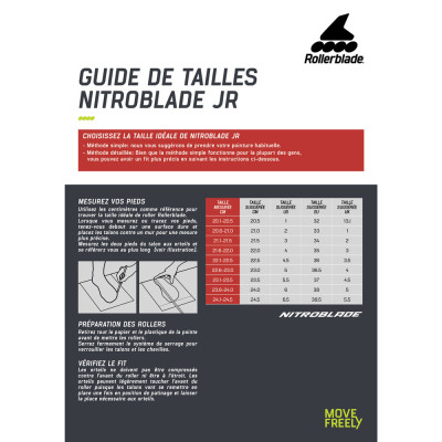 Boot Roller Enfant Vitesse - ROLLERBLADE Nitroblade - Junior tableau de taille