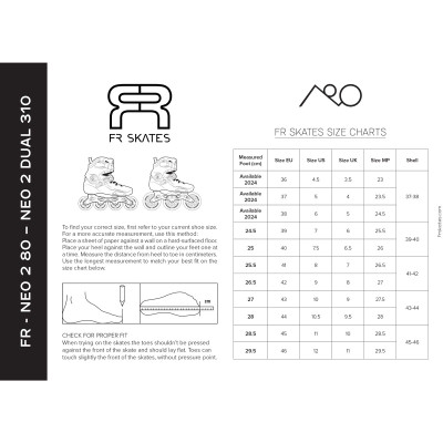 Roller Freeskate - FR SKATES Neo 2 - 80 Noir guide pointures