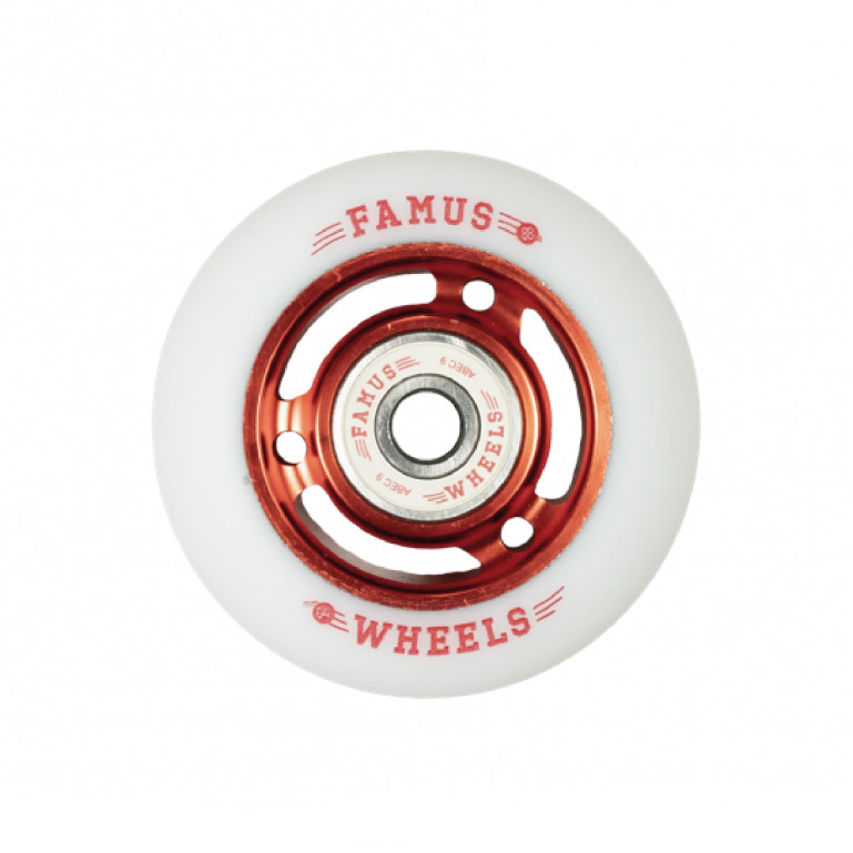 Skates Wheels - FAMUS 3 Spoke - 64mm 92a - Red White - Set of 4