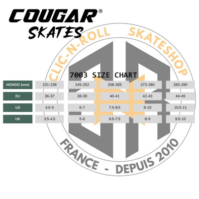 COUGAR Skates Size Chart