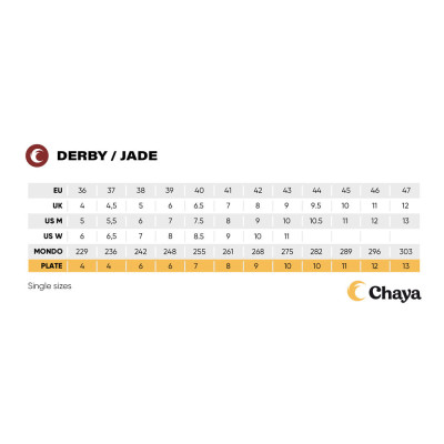 Roller Derby Skates - CHAYA Jade - Black sizing chart