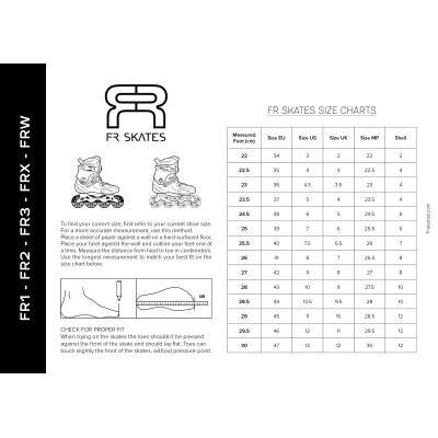 Freeskate 3 Wheels Skates - FR SKATES FR1 - 310 Black sizing chart