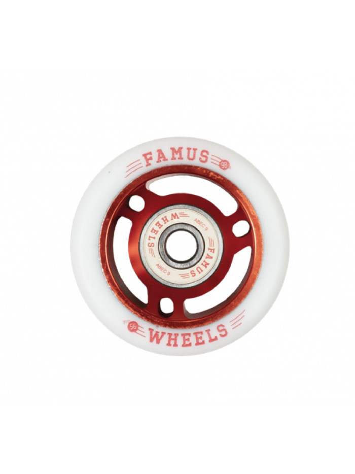 Roller Skate Wheels - FAMUS Quad With Bearings - 56mm 98a - Red - Set of 8