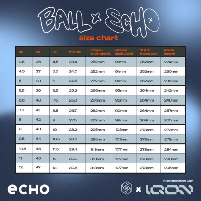 Aggressive Skates - ECHO Verve - Hayden Ball Pro sizing chart