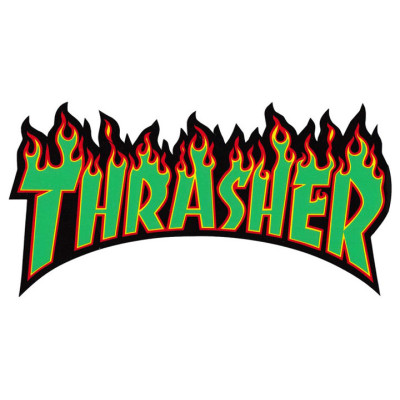 Autocollant de Skate - THRASHER Flame - Medium - Vert - Unité