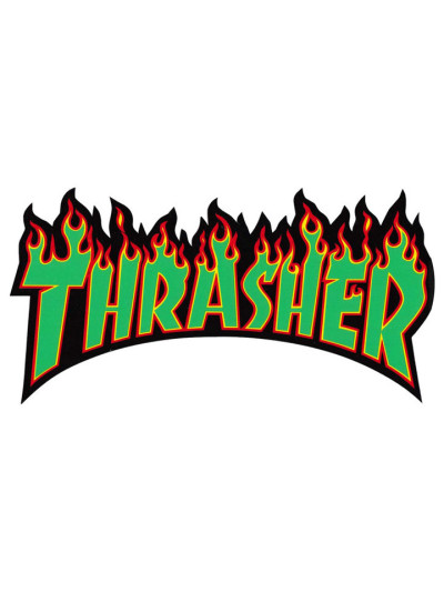 Skateboard Sticker - THRASHER Flame - Medium - Green - Unit