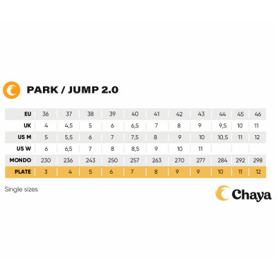 Recreational Roller Skates - CHAYA Park - Jump 2.0 sizing chart