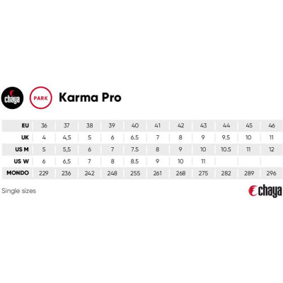 Skatepark Roller Skates - CHAYA Karma Pro - Red sizing chart