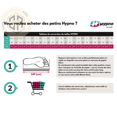 Chaussure Roller Derby - HYPNO ROLLERSKATES Crest - Noir tabelau de taille