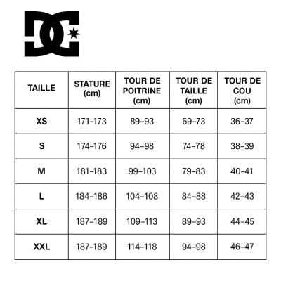 T-shirt - DC SHOES Star Filled - White sizing chart