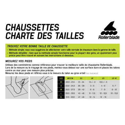Kids Skates Socks - ROLLERBLADE - Pink - Pair sizing chart