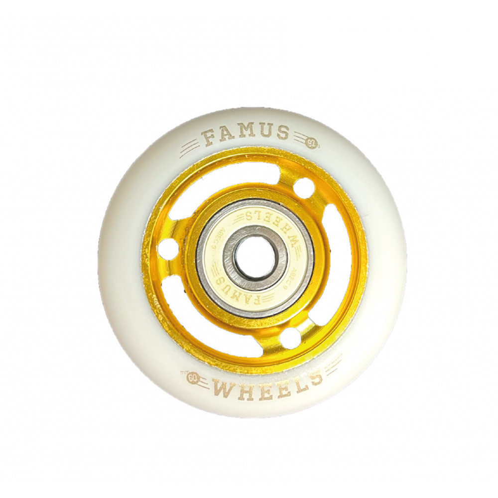 Roue Roller - FAMUS 3 Spokes - 60mm 92a - Or Blanc - Jeu de 4