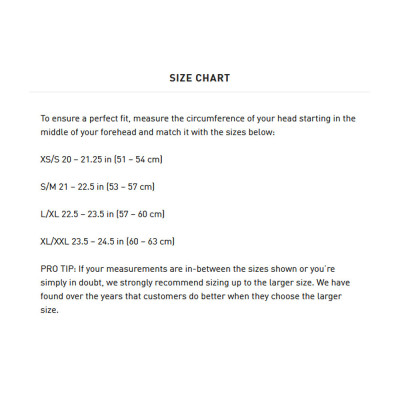 Helmet - TRIPLE EIGHT Sweatsaver - Black sizing chart