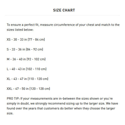 Padded Top - TRIPLE EIGHT Bashguard - Black sizing chart