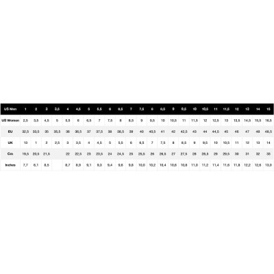 Skate Shoes - GLOBE Fusion - Walnut sizing chart