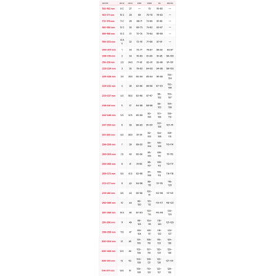 Speed Skates - BONT Semi Race 3 - 3x125mm - Sizing chart