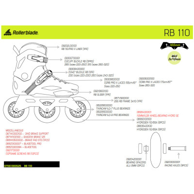 3 Wheels Freeskates - ROLLERBLADE RB 110 - Black Yellow spare parts