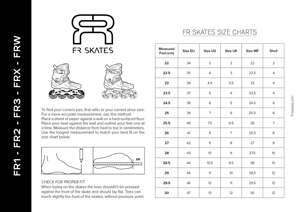 FR SKATES FR1, FR2, FR3, FRX & FRW: Technical & Sizing Guide