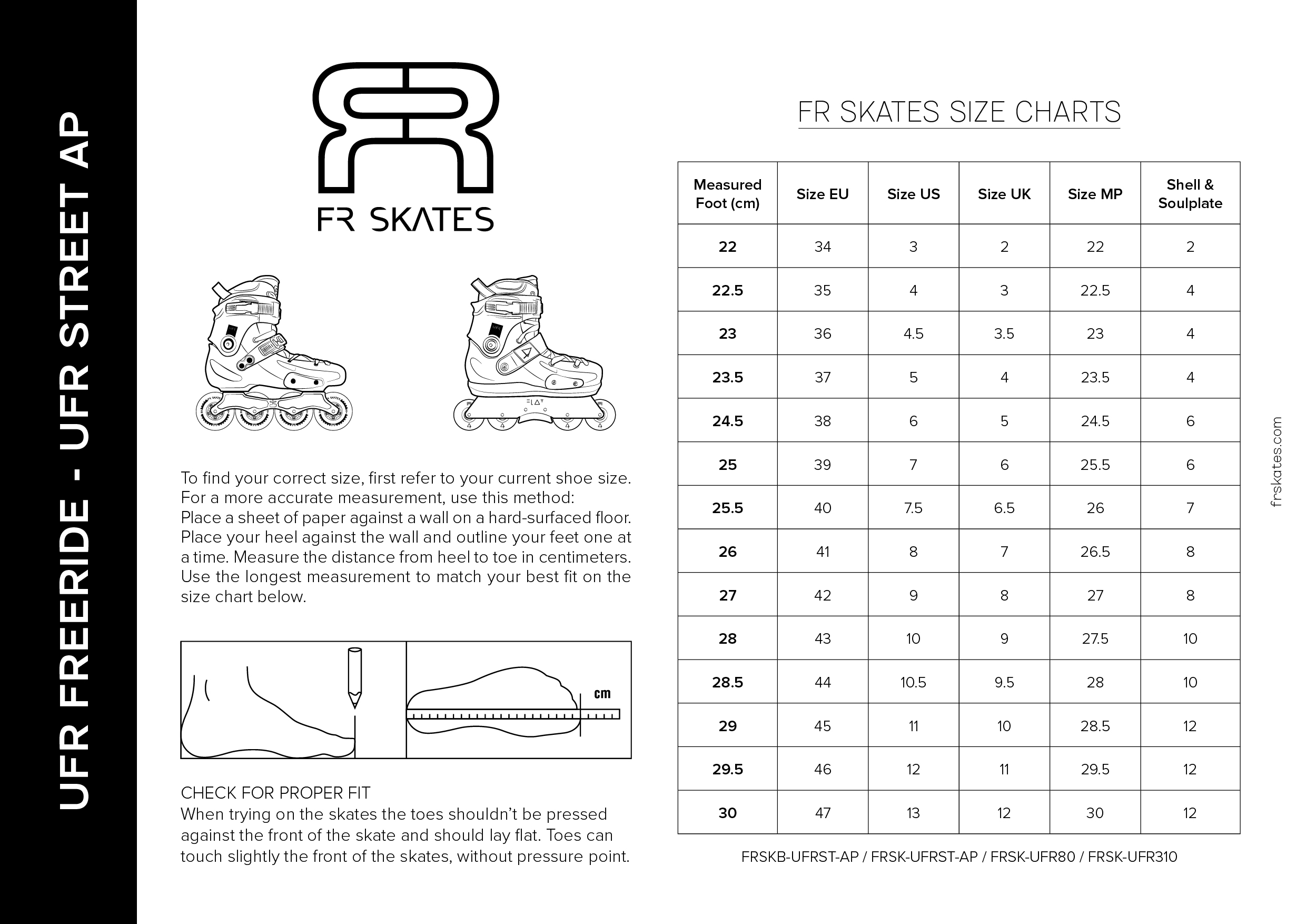 FR SKATES UFR: Technical Guide, Sizing & Replacement Parts