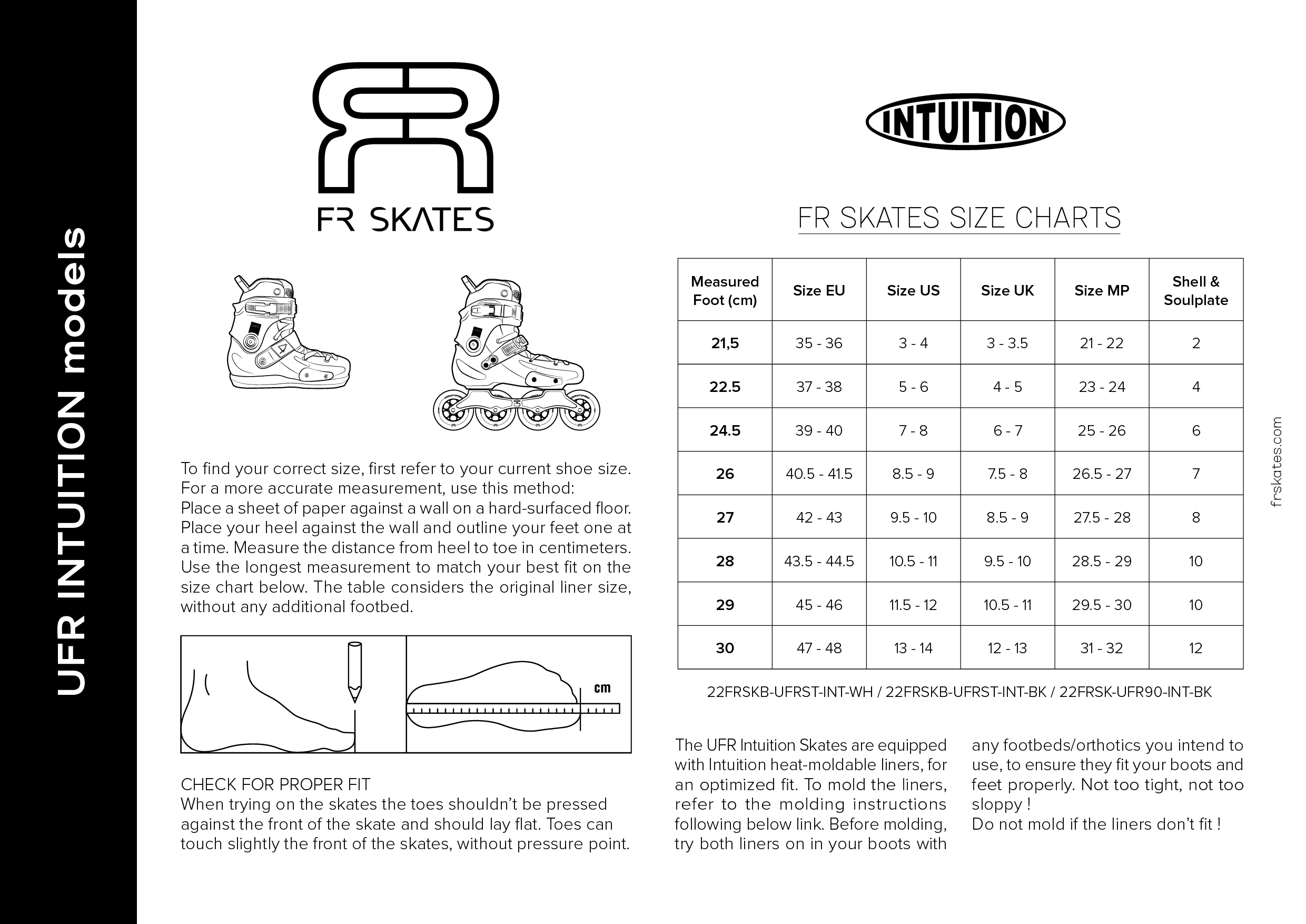 FR SKATES UFR : guide technique, tailles et pièces détachées