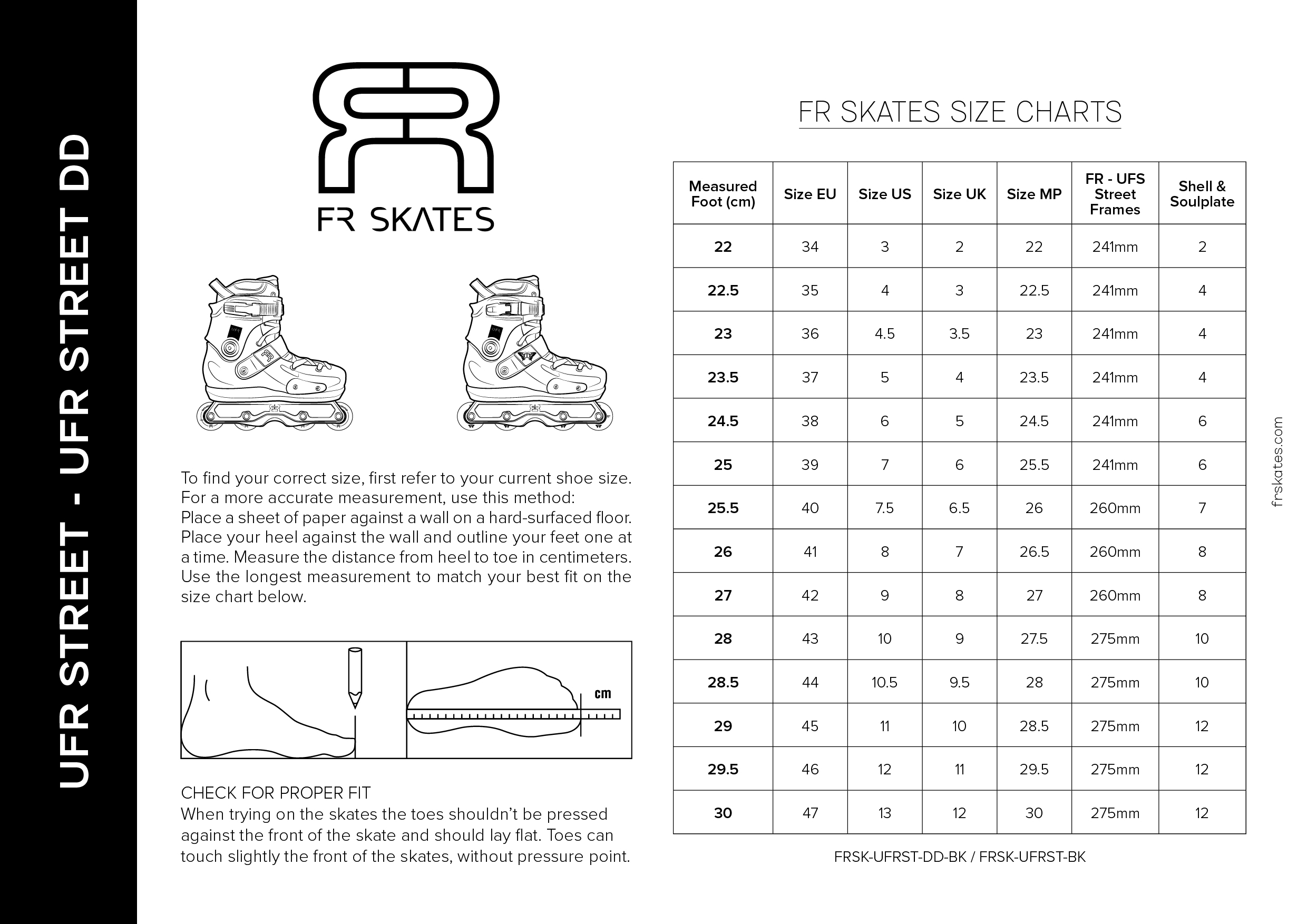 FR SKATES UFR : guide technique, tailles et pièces détachées
